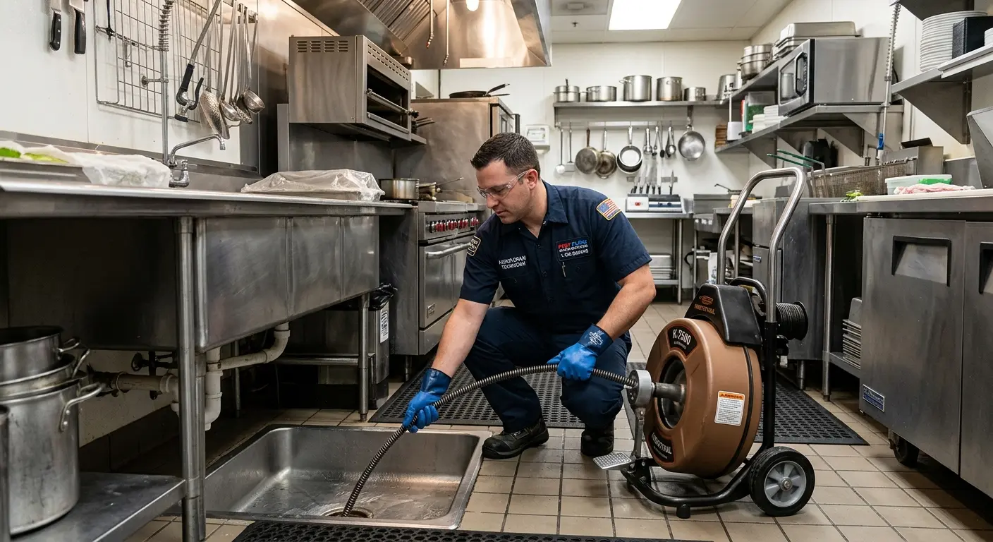 Commercial drain cleaning service in a restaurant kitchen in Childress